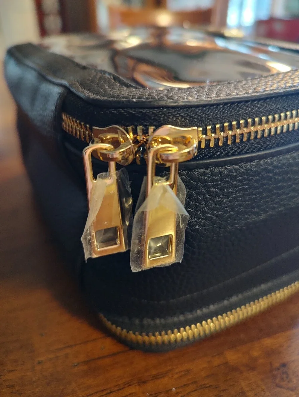 BELLAMI Black Toiletry Case with Clear Top and Gold Accents